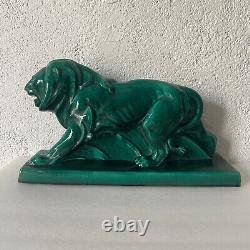 Grande sculpture lion LEJAN LE JAN 1930 en ceramique ancien art deco 45 CM