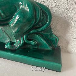 Grande sculpture lion LEJAN LE JAN 1930 en ceramique ancien art deco 45 CM