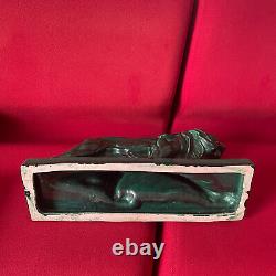 Grande sculpture lion LEJAN LE JAN 1930 en ceramique ancien art deco 45 CM