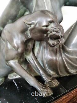 Grande statue Femme à la panthère A. GODARD d'epoque Art Déco/Art Nouveau