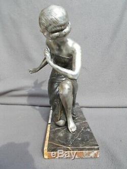 Grosse sculpture femme oiseau art deco URIANO vintage spelter big statue figural
