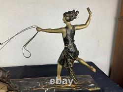 H. Balleste Statue Sculpture Art Deco 1920/1930 Femme Diane, Chêvres