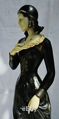 H44cmMenneville époque art decoSculpture chryséléphantineFemme à l'éventail