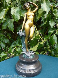 Hot Cast Bronze Statue Preiss Wave Art Deco Signed Statue Sculpture Figure