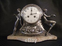 Horloge sculpture art deco G. LIMOUSIN femme antique clock statue woman pendule
