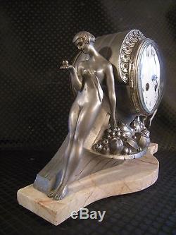 Horloge sculpture art deco G. LIMOUSIN femme antique clock statue woman pendule