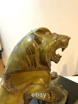 Important Lion Irenee Rene Rochard Sculpture Patine Bronze Art Deco Cubism Fonte