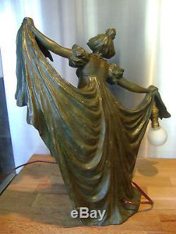 Importante Statue Sculpture Lampe Art Nouveau Danseuse Loïe Fuller Art Deco