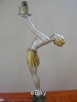 Importante paire de lampe Art déco signé BALLESTE sculpture danseuse