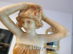 Importante statue de femme en albatre, art nouveau/art deco, H 60cm, P 8kg