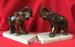 Importants Serre Livres Elephants En Regule Et Marbre Art Deco Sculpture