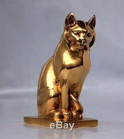 Irénée Rochard (1906-1984) Rare Sculpture le Chat Assis Bronze doré Art Déco