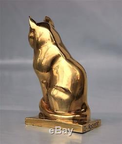 Irénée Rochard (1906-1984) Rare Sculpture le Chat Assis Bronze doré Art Déco