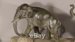J. Brault, Groupe En Bronze, Elephant Et élephanteau, Sculpture Art Déco