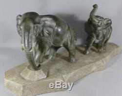 J. Brault, Groupe En Bronze, Elephant Et élephanteau, Sculpture Art Déco