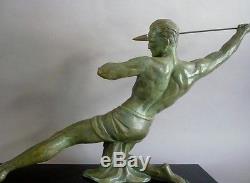 J De Roncourt Grande Sculpture En Régule Patiné Nu Masculin Art Déco 1930