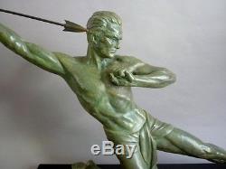 J De Roncourt Grande Sculpture En Régule Patiné Nu Masculin Art Déco 1930