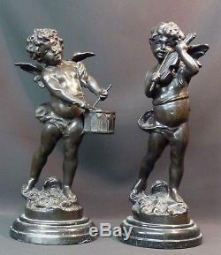 Jolie paire statuette sculpture bronze 33cm5kg angelot musicien putti chérubin
