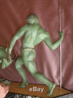 KOVAS (Salvator RIOLO) Sculpture art déco La Chasse Régule à patine bronze