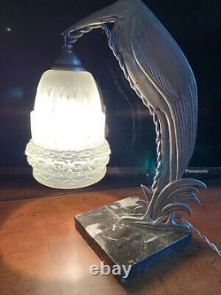 Lampe ART DECO sculpture métal argenté chromé verre tulipe SCHNEIDER marbre