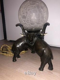 Lampe Sculpture Ancienne Régule Noir Art Deco 1930 Elephant Antique Animal Rare