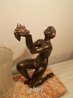 Lampe art deco 1930 sculpture femme nue statue lamp figural bronze color 30s