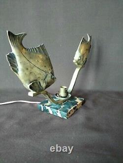Lampe sculpture art déco de Marti Font XXème. Sujet animalier poissons en métal