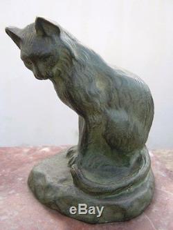 Lampe veilleuse sculpture bronze Chat signé Ch Yrand époque Art Déco
