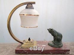 Lampe veilleuse sculpture bronze Chat signé Ch Yrand époque Art Déco