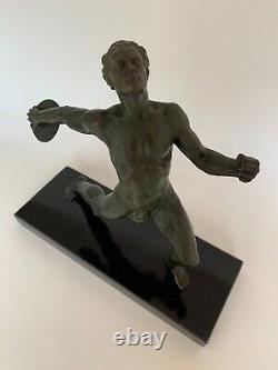 Lanceur De Disque Sujet En Bronze Par Baret Marbre Noir 1930 Art Deco E687