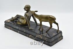 Lazar-Edition Reveyrolis-Groupe Art Déco-Bronze double patine, marbre-vers 1930