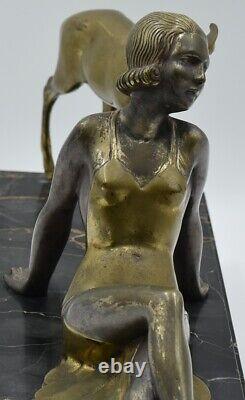 Lazar-Edition Reveyrolis-Groupe Art Déco-Bronze double patine, marbre-vers 1930