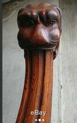 Lion Bois Départ D'escalier Art Déco Ébéniste Vintage ébénisterie sculpture wood