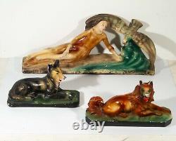 Lot Sculpture 1930 Art déco Breton Limoges platre Vintage France