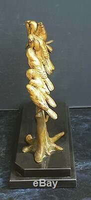 Louis Carvin Sculpture Bronze Dore 10 Oiseaux Sur Branche Art Deco 1930