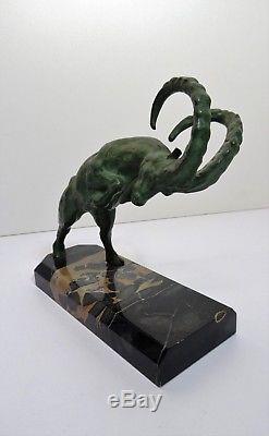 Louis FONTINELLE Paire de Serre livres sculpture de bouquetins Art Déco