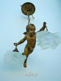 Lustre ange suspension sculpture angelot cherubin putti plafonnier Art Deco 1930