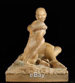 M Bouraine Happiness Mother & Child Sculpture art-déco 55cm c1930 Susse Frères