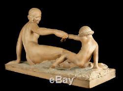 M Bouraine Happiness Mother & Child Sculpture art-déco 55cm c1930 Susse Frères