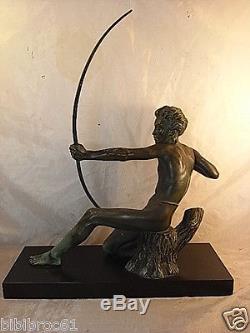 Max Le Verrier L'archer Ancienne Sculpture Chasseur Arc Art Deco Antique French