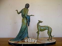 MENNEVILLE statue sculpture chryselephantine Art deco Femme lévrier woman 1925