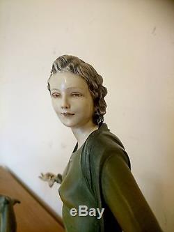 MENNEVILLE statue sculpture chryselephantine Art deco Femme lévrier woman 1925