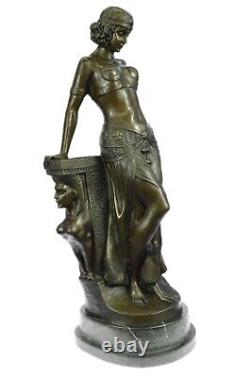 Marron Patine Milo Égyptien Princesse Bronze Marbre Base Sculpture Art Déco