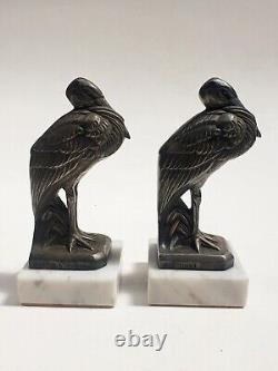 Maurice Frécourt (1890-) Serre-livres sculpture oiseaux cigognes Art Déco