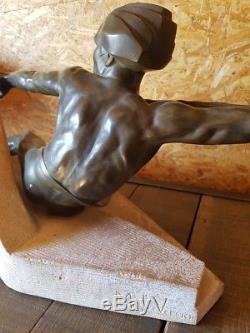 Max Le Verrier Art Déco Ancien Rare Sculpture Grande Statue Années 20 30 Bronze