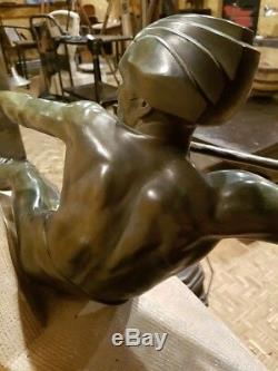 Max Le Verrier Art Déco Ancien Rare Sculpture Grande Statue Années 20 30 Bronze