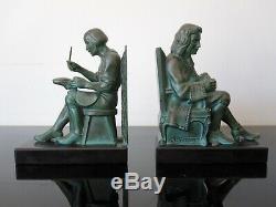 Max Le Verrier Serre-livres sculptures Savatier et Financier signés M Le Verrier