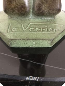 Max le Verrier Grand Éclairant Art Déco Sculpture Lampe