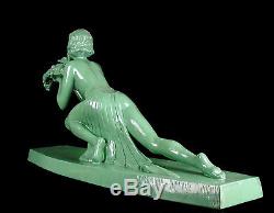 Maxim Géo femme nue drapée Sculpture art-déco 60cm nude woman naked & bird 1930