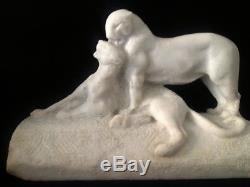 Maximilien Fiot (1886-1953) Rare Sculpture Couple De Pantheres 1930 Signee